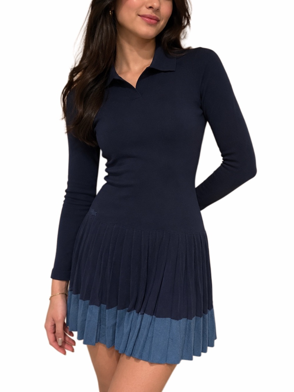 Lacoste Navy and Light Blue Pleated Polo Mini Dress